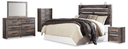 Drystan  Panel Headboard Bed With Mirrored Dresser, Chest And Nightstand
