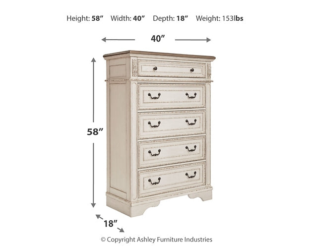 Realyn California  Upholstered Bed With Mirrored Dresser And Chest
