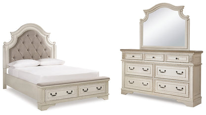 Realyn  Upholstered Bed With Mirrored Dresser