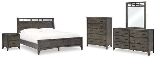 Montillan  Panel Bed With Mirrored Dresser, Chest And Nightstand