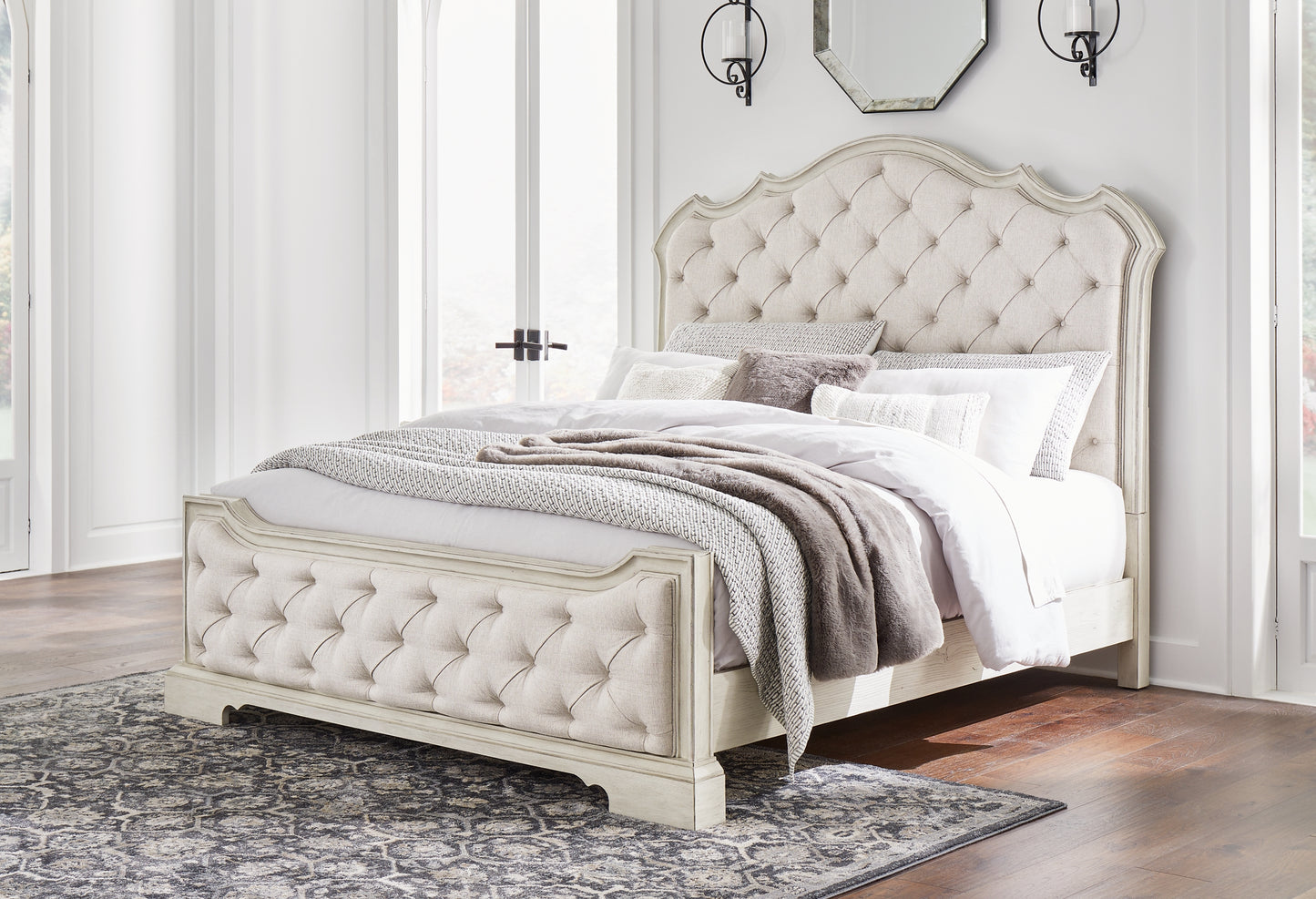 Arlendyne  Upholstered Bed With Mirrored Dresser, Chest And Nightstand