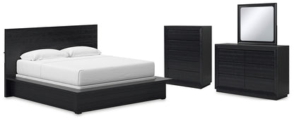 Londer California  Panel Bed With Mirrored Dresser And Chest