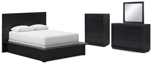 Londer  Panel Bed With Mirrored Dresser And Chest