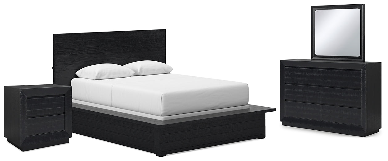 Londer  Panel Bed With Mirrored Dresser And Nightstand