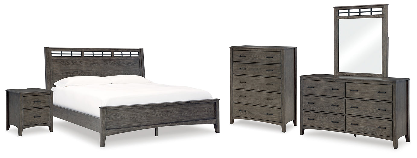 Montillan California  Panel Bed With Mirrored Dresser, Chest And Nightstand