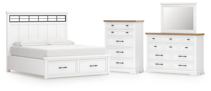 Ashbryn California  Panel Storage Bed With Mirrored Dresser And Chest