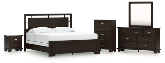 Covetown  Panel Bed With Mirrored Dresser, Chest And Nightstand