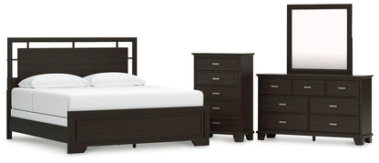Covetown  Panel Bed With Mirrored Dresser And Chest