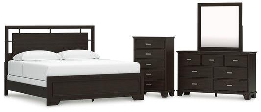 Covetown  Panel Bed With Mirrored Dresser And Chest
