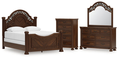 Lavinton  Poster Bed With Mirrored Dresser And Chest
