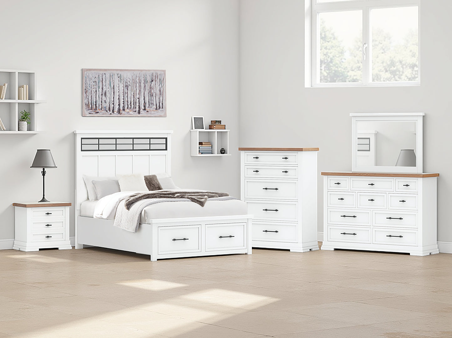 Ashbryn  Panel Storage Bed With Mirrored Dresser And Chest