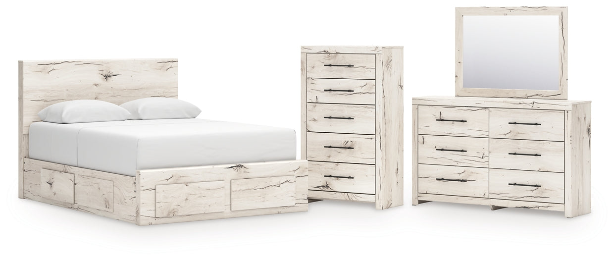 Lawroy  Panel Storage Bed With Mirrored Dresser And Chest