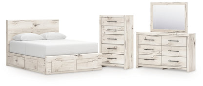 Lawroy  Panel Storage Bed With Mirrored Dresser And Chest
