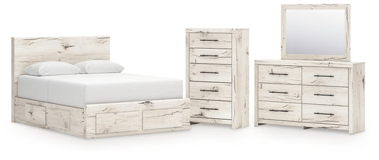 Lawroy  Panel Storage Bed With Mirrored Dresser And Chest