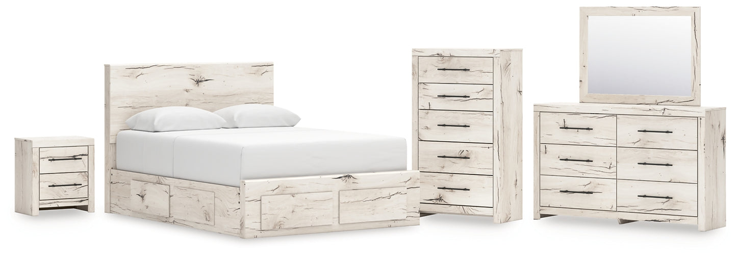Lawroy  Panel Storage Bed With Mirrored Dresser, Chest And Nightstand