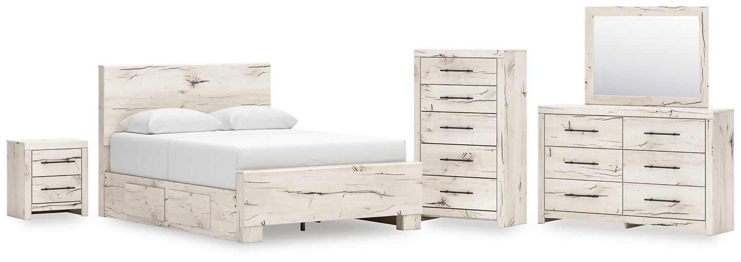 Lawroy  Panel Bed With Mirrored Dresser, Chest And Nightstand