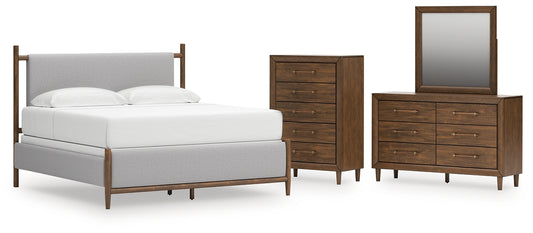 Lyncott  Upholstered Bed With Mirrored Dresser And Chest