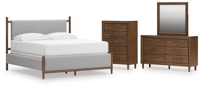 Lyncott California  Upholstered Bed With Mirrored Dresser And Chest