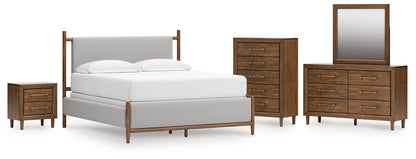 Lyncott California  Upholstered Bed With Mirrored Dresser, Chest And Nightstand