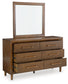 Lyncott California  Upholstered Bed With Mirrored Dresser And Nightstand