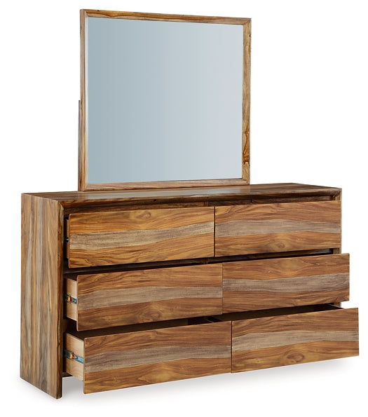 Dressonni California  Panel Bed With Mirrored Dresser