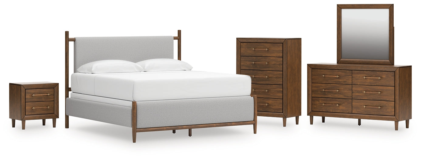 Lyncott  Upholstered Bed With Mirrored Dresser, Chest And Nightstand