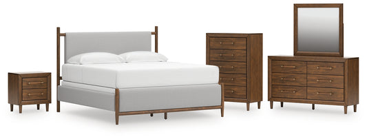 Lyncott  Upholstered Bed With Mirrored Dresser, Chest And Nightstand