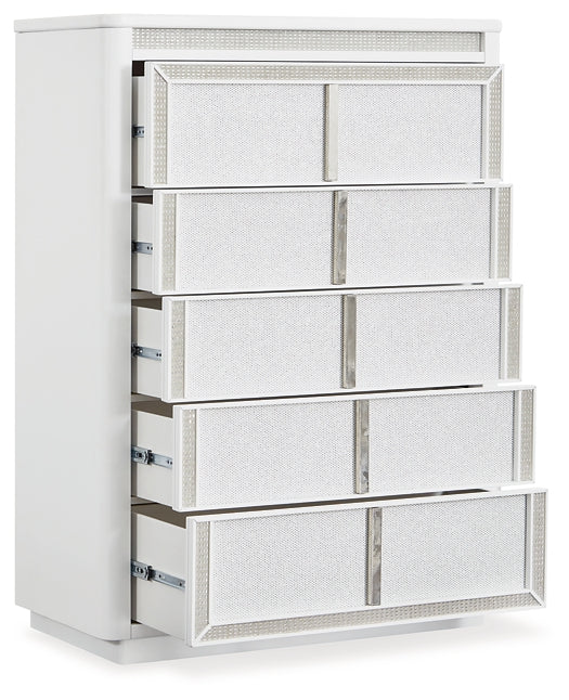 Chalanna  Upholstered Storage Bed With Mirrored Dresser And Chest