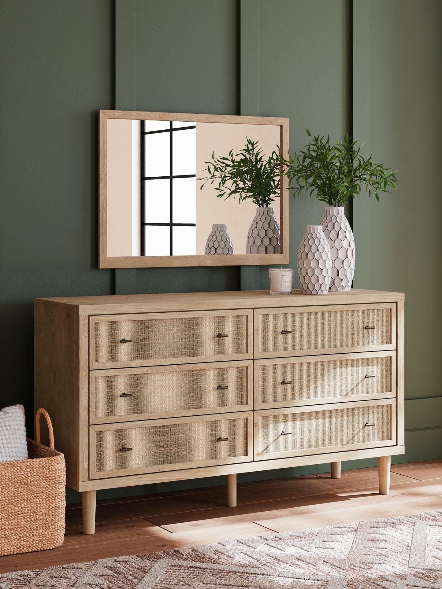 Cielden  Panel Headboard With Mirrored Dresser And Chest
