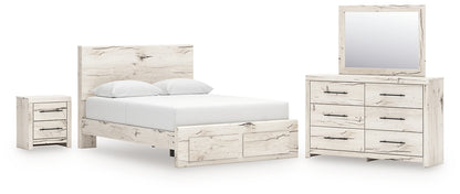 Lawroy  Panel Storage Bed With Mirrored Dresser And Nightstand