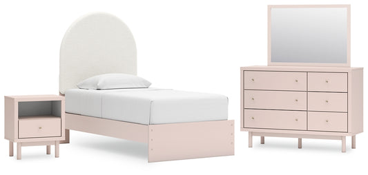 Wistenpine  Upholstered Panel Bed With Mirrored Dresser And Nightstand
