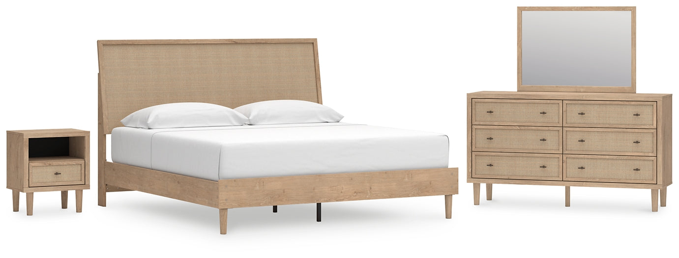 Cielden  Panel Bed With Mirrored Dresser And Nightstand