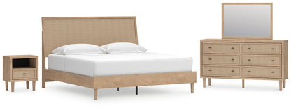 Cielden  Panel Bed With Mirrored Dresser And Nightstand