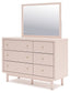 Wistenpine  Upholstered Panel Headboard With Mirrored Dresser And Nightstand