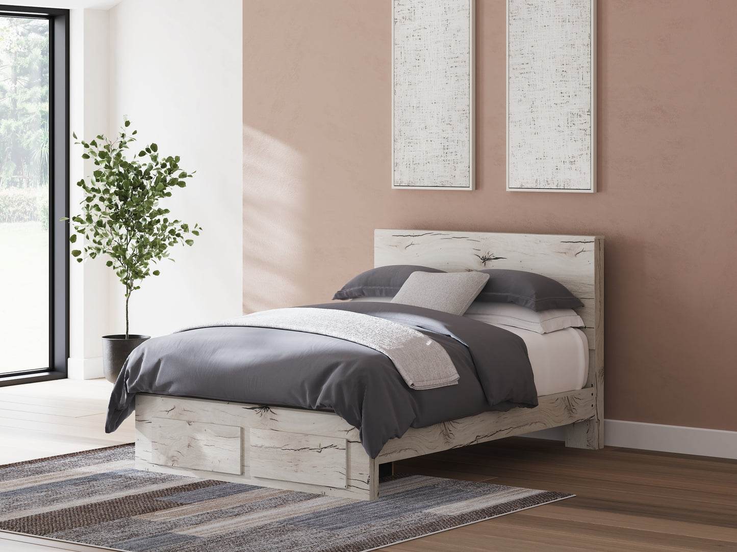 Lawroy  Panel Storage Bed With Mirrored Dresser, Chest And Nightstand