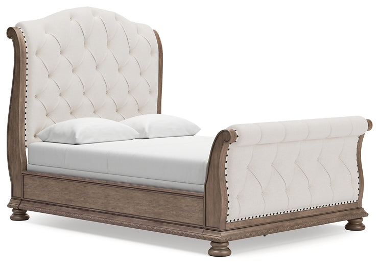 Ardenfield  Upholstered Sleigh Bed With Mirrored Dresser, Chest And Nightstand