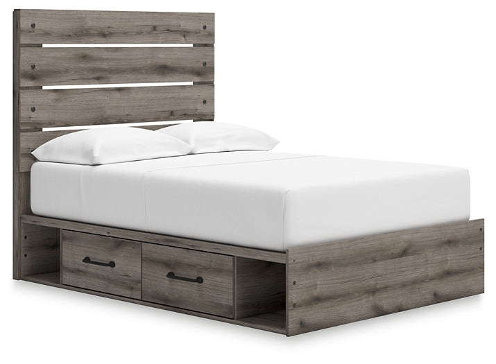 Graystorm  Panel Bed With Storage With Mirrored Dresser And Nightstand