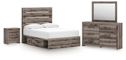 Graystorm  Panel Bed With Storage With Mirrored Dresser And Nightstand