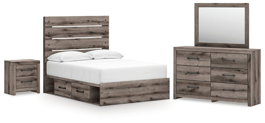 Graystorm  Panel Bed With Storage With Mirrored Dresser And Nightstand