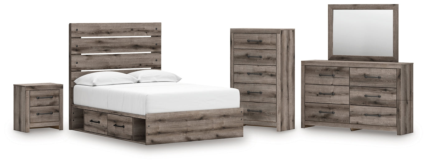 Graystorm  Panel Bed With Storage With Mirrored Dresser, Chest And Nightstand