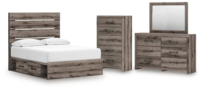 Graystorm  Panel Bed With Storage With Mirrored Dresser And Chest
