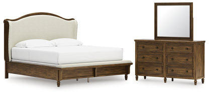 Sturlayne  Upholstered Panel Bed With Mirrored Dresser