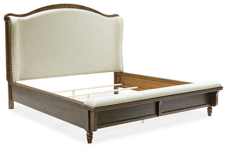 Sturlayne  Upholstered Panel Bed With Mirrored Dresser