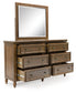 Sturlayne California  Upholstered Panel Bed With Mirrored Dresser, Chest And Nightstand
