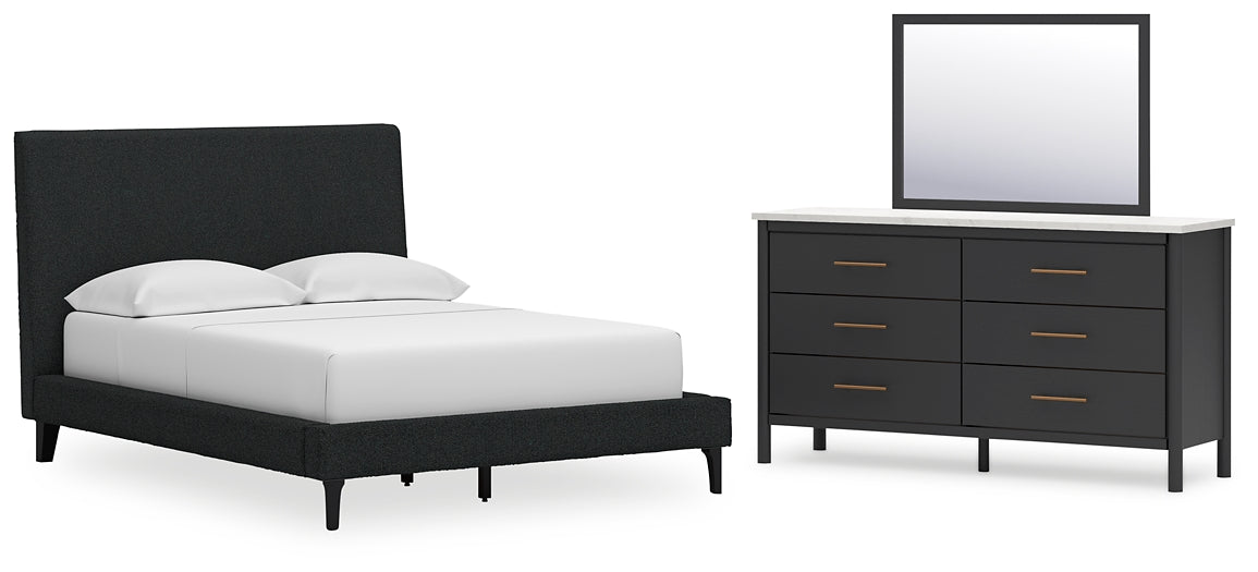Cadmori  Upholstered Bed With Mirrored Dresser