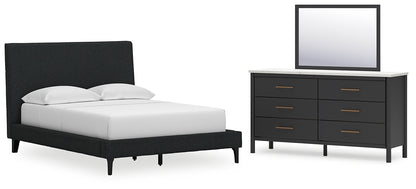 Cadmori  Upholstered Bed With Mirrored Dresser