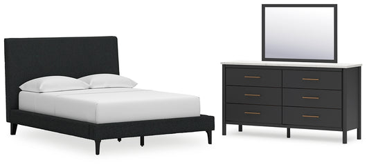 Cadmori  Upholstered Bed With Mirrored Dresser