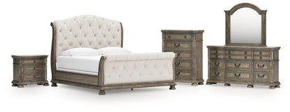 Ardenfield  Upholstered Sleigh Bed With Mirrored Dresser, Chest And Nightstand