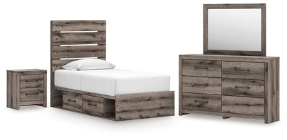 Graystorm  Panel Bed With Storage With Mirrored Dresser And Nightstand