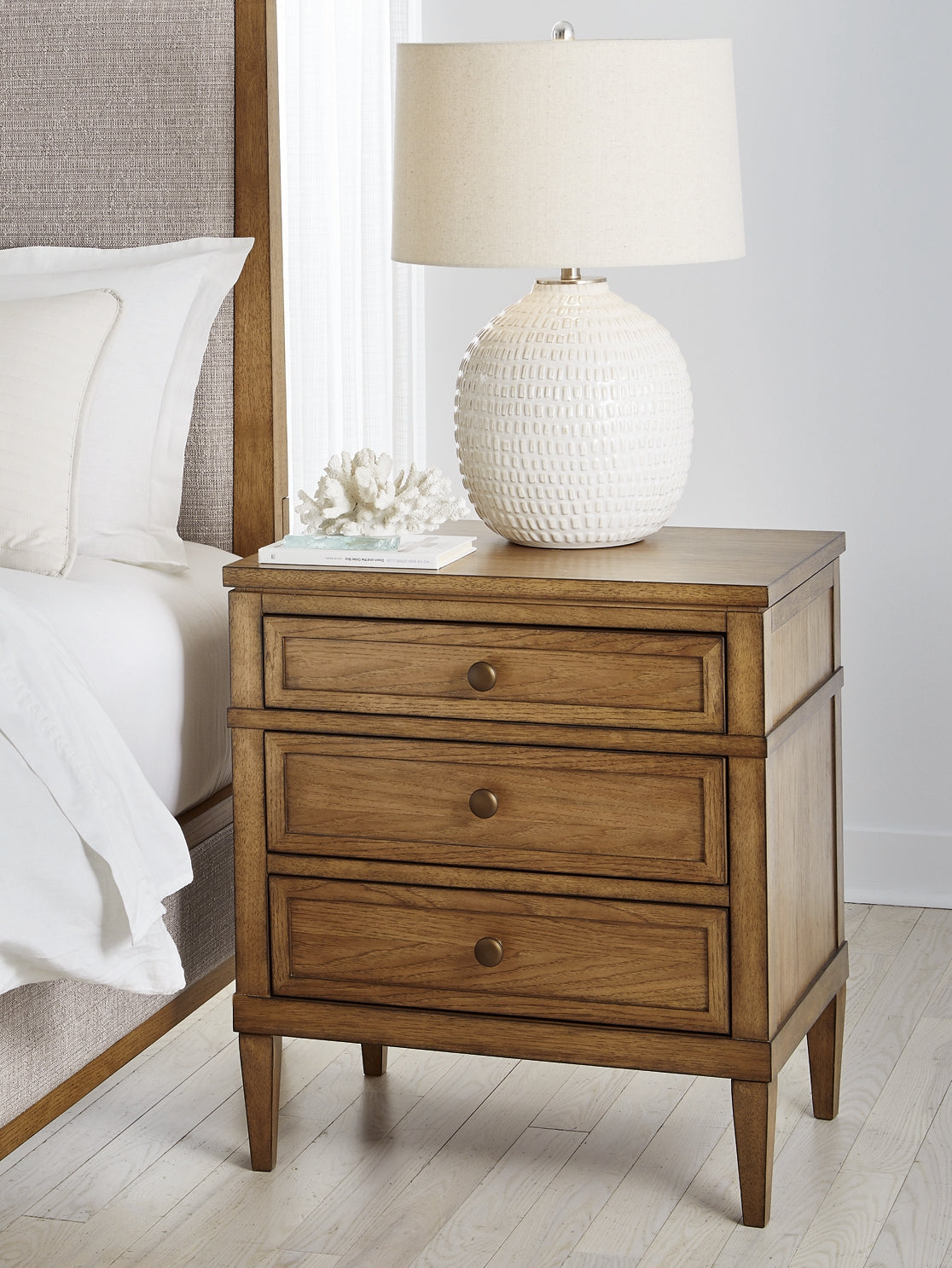 Sharlance  Upholstered Panel Bed With Mirrored Dresser And Nightstand